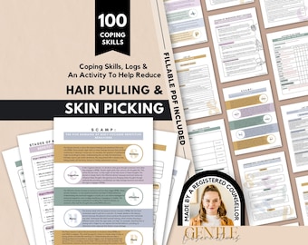Body-Focused Repetitive Behavior Worksheets for Skin Picking & Hair Pulling, 100 Coping Skills for OCD Related Conditions, Trichotillomania