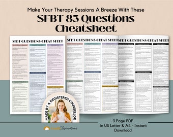 Solution Focused Therapy Questions Cheat Sheet for Therapists, Counselors or Social Workers SFBT Worksheets Therapy Office Decor, CBT, DBT