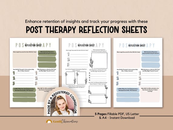 Post Therapy Reflection Worksheets, Therapy Progress Tracker, Therapy Office Forms, Post Therapy Journal Prompts, Coping Skills Sheets