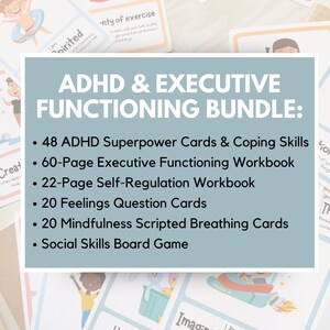 ADHD Executive Functioning Worksheet Bundle for Kids, ADHD Planner, ADHD Counseling, Emotional Regulation Coping Skill Cards, Social Skills image 2