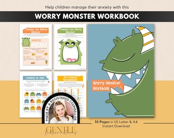 The Worry Monster Anxiety Workbook for Kids, School Counseling Anxiety Workbook for Children, Kids Anxiety Coping Skills for Calming Corners