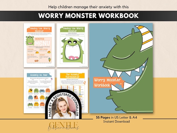 The Worry Monster Anxiety Workbook for Kids, School Counseling Anxiety Workbook for Children, Kids Anxiety Coping Skills for Calming Corners