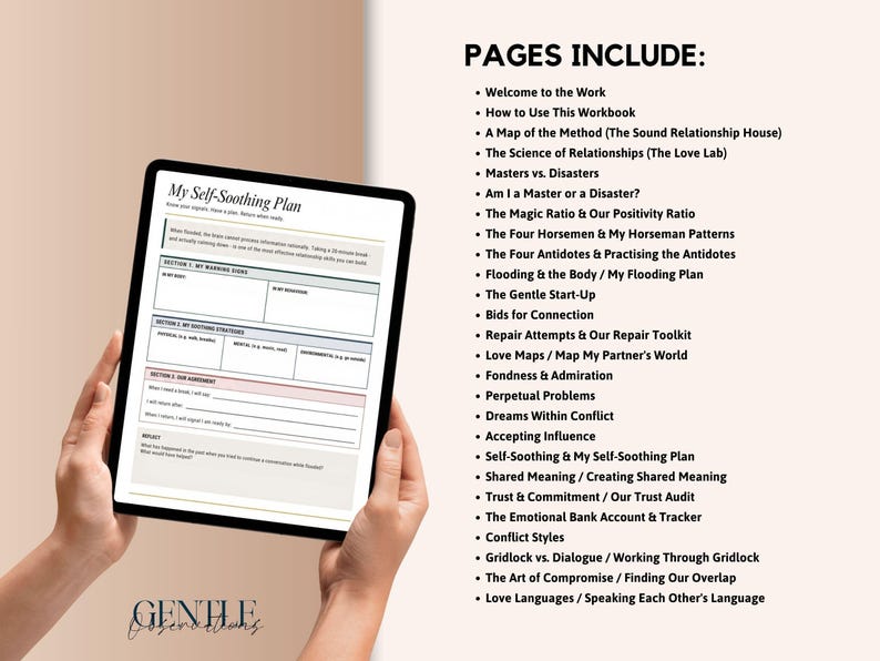 Gottman Method Couples Therapy Workbook, Relationship Counseling Printable, Marriage Communication and Conflict Resolution Tool image 3