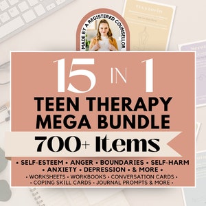 Mega Pacchetto di Terapia per Adolescenti per Depressione, Gestione della Rabbia, Autolesionismo, Limiti, Quaderno di Lavoro sull'Autostima, Trauma, Diario, Cura di Sé e altro ancora