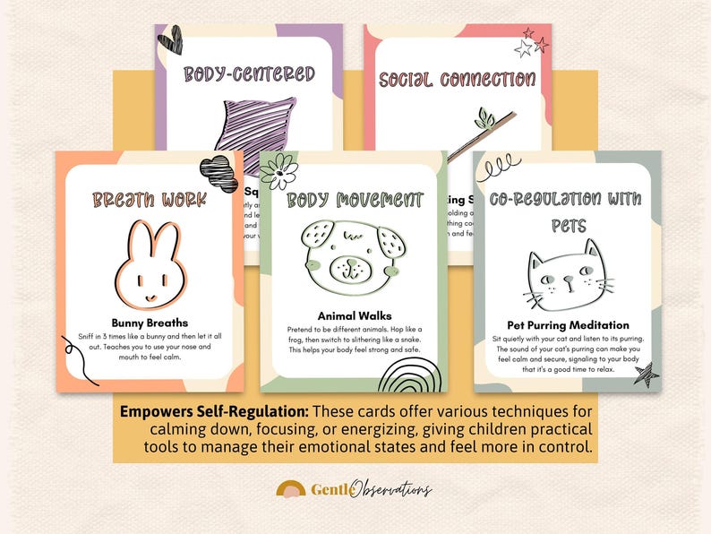 Somatic Therapy Coping Skill Cards arranged in a grid format on a desktop computer screen, emphasizing their digital accessibility for CPTSD and emotional regulation.