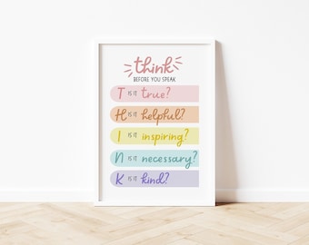 Think Before You Speak Poster, Montessori Classroom Decor (Digital Download)