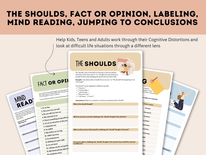 Cognitive Distortion Worksheets, Thinking Errors Flashcards, Unhelpful Thinking Patterns Workbook, CBT Worksheets, CBT Therapy, Anxiety Tool image 5