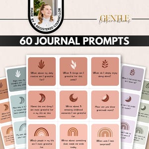 Journaling Prompt Cards, 60 Reflection Cards, Therapy Tool (Digital Download)