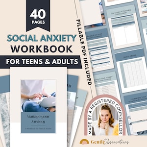 Social Anxiety Workbook, Social Anxiety Worksheets for Teens and Adults, Exposure Therapy, CBT Worksheets, Goal Setting, Mood Trackers, SEL