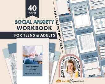 Social Anxiety Workbook, Social Anxiety Worksheets for Teens and Adults, Exposure Therapy, CBT Worksheets, Goal Setting, Mood Trackers, SEL