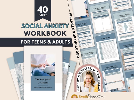 Social Anxiety Workbook, Social Anxiety Worksheets for Teens and Adults, Exposure Therapy, CBT Worksheets, Goal Setting, Mood Trackers, SEL