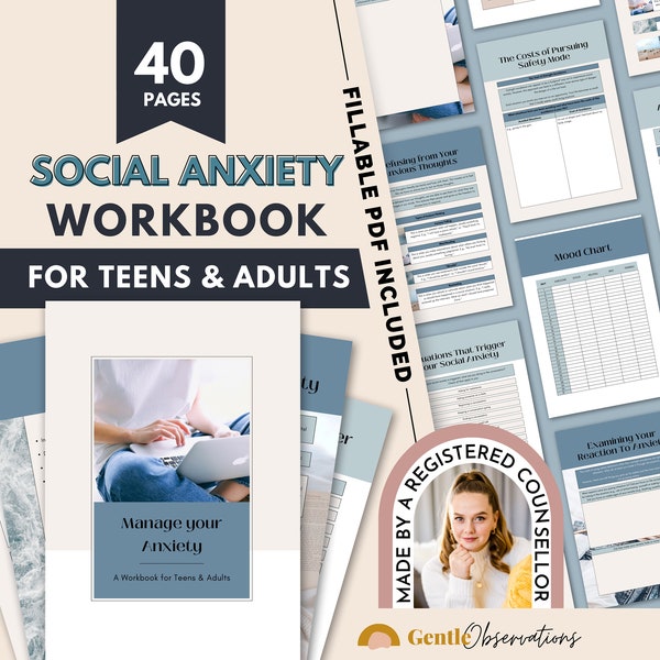 Social Anxiety Workbook, Social Anxiety Worksheets for Teens and Adults, Exposure Therapy, CBT Worksheets, Goal Setting, Mood Trackers, SEL