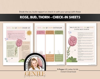 Rose Bud Thorn Ckeck-in Worksheets for Children - Break the Ice, Group Work, Goal Setting, Anxiety, Depression, Growth Mindset, SEL & More
