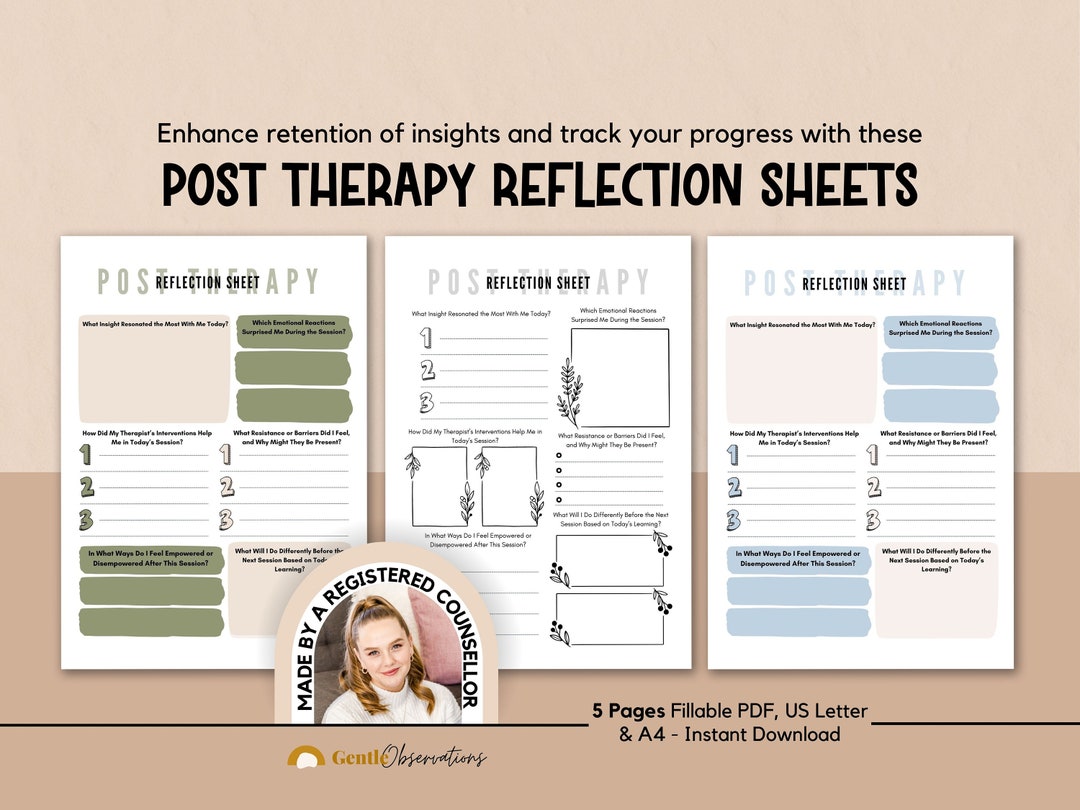 Post Therapy Reflection Worksheets, Therapy Progress Tracker, Therapy ...