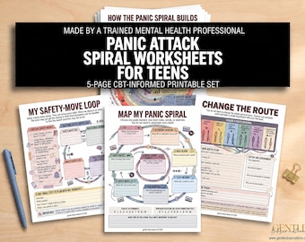 Panic Attack Spiral Worksheets for Teens, 5-Page CBT Printable PDF, Psychoeducation Panic Attack Map, Panic Maintenance Spiral