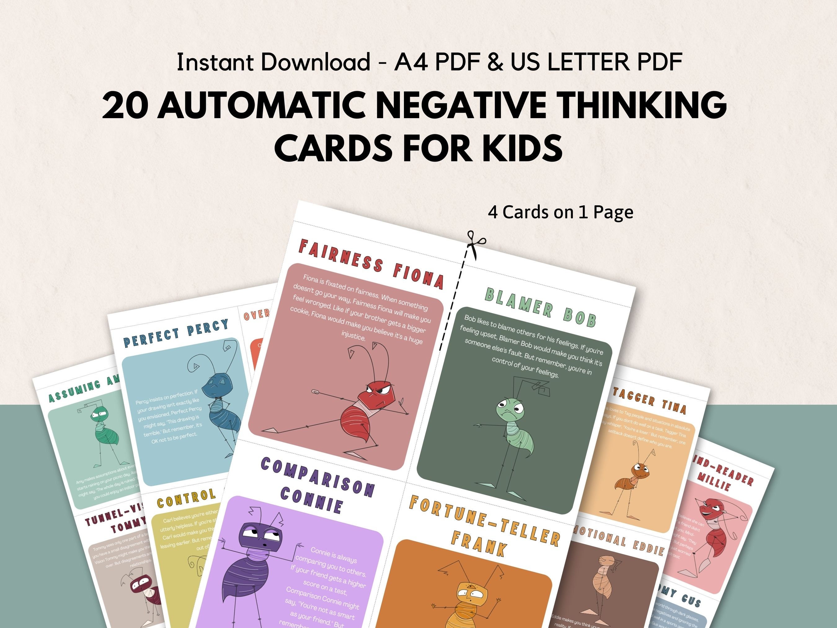 Automatic Negative Thoughts Cards for Kids, Cognitive Distortion