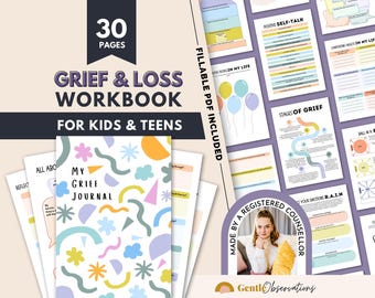 Grief Workbook for Kids, Grief and Loss, Grief Journal, Stages of Grief, Social Emotional Learning, CBT Worksheets, Therapy Intervention,SEL