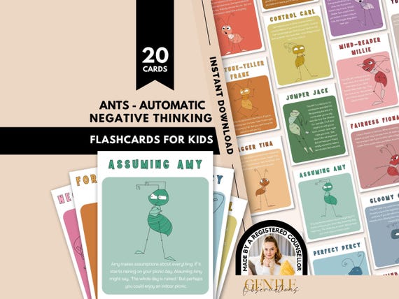 Automatic Negative Thoughts Cards for Kids, Cognitive Distortion Cards, Thinking Errors, CBT For Kids, School Counseling Resources, SEL Tool