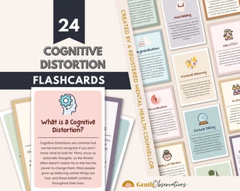 Cognitive Distortion Flashcards, CBT, Therapy Tool, Coping Skills Cards, Psychology Office, DBT Cards, Unhelpful Thinking Patterns, Anxiety