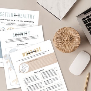 May include: A set of three printable worksheets with tips on setting healthy boundaries. The worksheets include a boundary tree activity, a definition of boundaries, and types of boundaries.
