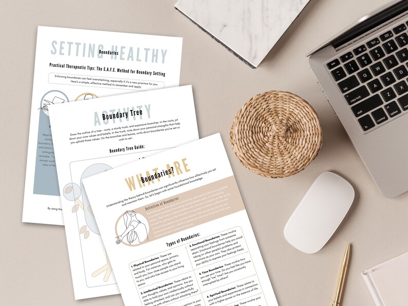 May include: A set of three printable worksheets with tips on setting healthy boundaries. The worksheets include a boundary tree activity, a definition of boundaries, and types of boundaries.