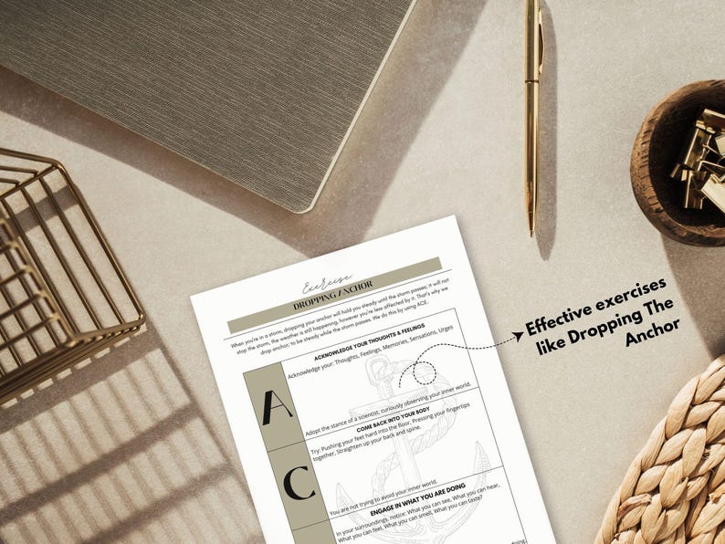 Werkboek Acceptance and Commitment Therapy voor volwassenen, cognitieve defusie, werkbladen waarden, anker laten vallen, werkbladen mindfulness, CGT afbeelding 6
