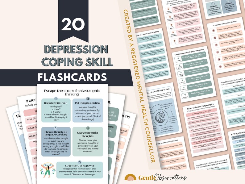 Anxiety, Depression, PTSD/Trauma and Kids Coping Skills Cards Bundle, DBT Skills, CBT Techniques, Breathing Scripts, Cognitive Distortions image 6