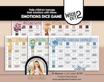 Inside Out 2: School Counseling Dice Game for Teens & Tweens Group Therapy, Coping Skill Therapy Questions for Anxiety, Depression, and More