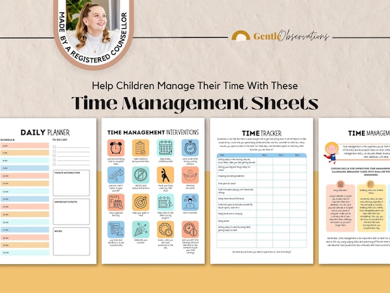 Kids Time Management Worksheets, ADHD Worksheets, ADHD Planner, Executive Functioning Skills, Social-Emotional Learning, School Counselor