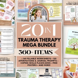Trauma Therapy Worksheets Bundle, PTSD, Coping Skills (Digital Download) image 1