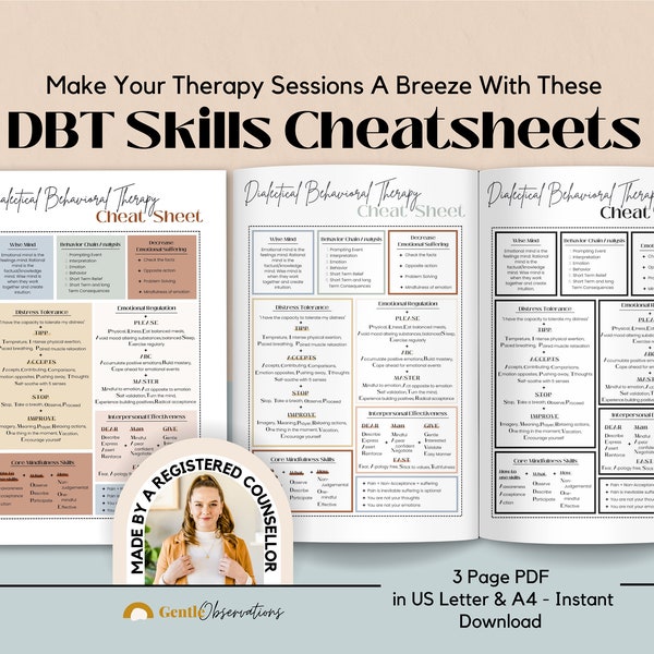 DBT Skills Cheatsheet Psychology Tool Psychologist Private Practice Tool for BPD Borderline Personality Disorder DBT Therapy Worksheets