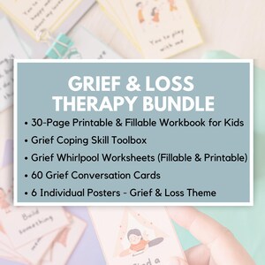 Grief and Loss Therapy Bundle, Grief and Loss Worksheets, Narrative Therapy, Conversation Cards, Kids Coping Skill Toolbox, Therapy Sheets image 2