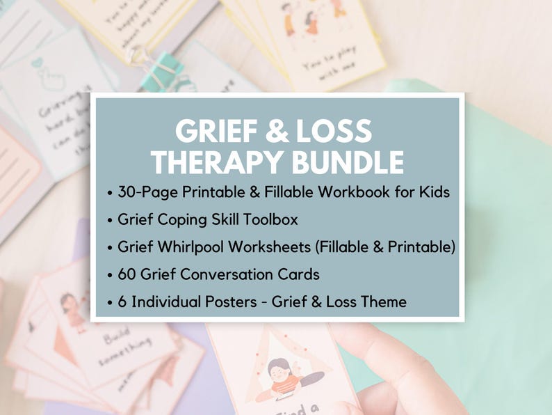 Grief and Loss Therapy Bundle, Grief and Loss Worksheets, Narrative Therapy, Conversation Cards, Kids Coping Skill Toolbox, Therapy Sheets image 2