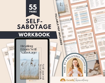 Self Sabotage Workbook, Inner Critic Worksheets for Adults,Self-love Journal Therapy, Emotional Regulation, Professional Goal Setting Aid