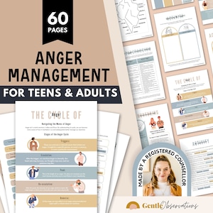 Anger Management Workbook for Teens and Adults, Anger Coping Skill Worksheets for Emotional Regulation, Healing Anger Issues, Self-Awareness