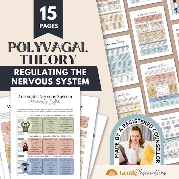 Polyvagal Theory Cheatsheet for Nervous System Regulation, Polyvagal Theory Ladder, Window of Tolerance, Somatic Therapy, PTSD Therapy Tools