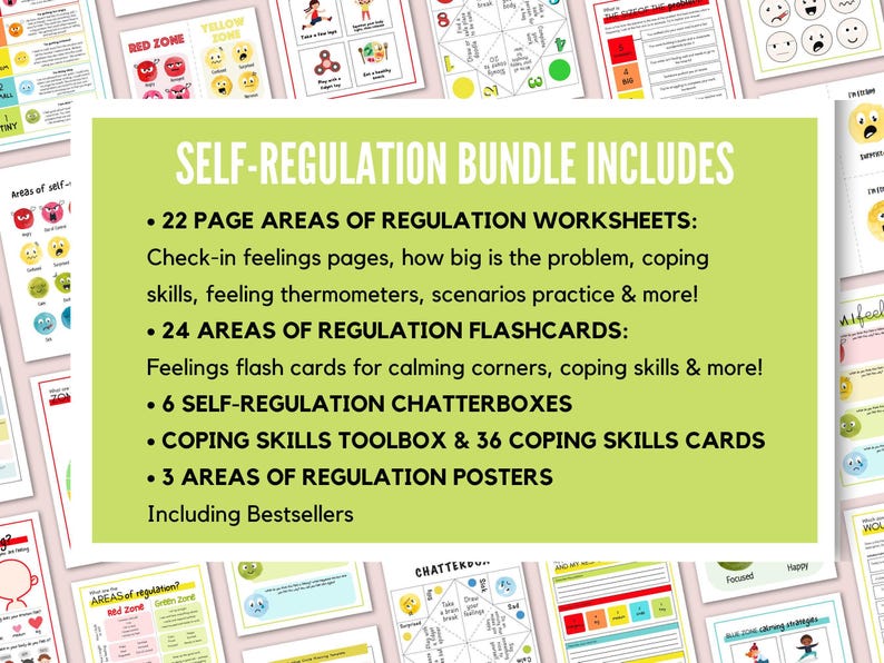 Zones of Regulation Bundle, Bulletin Board, Calming Corner Kit, Coping Skills Bundle for School Counselor Decor, Emotional Regulation, SEL image 2