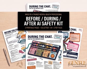 AI Safety for Teens, Before During After Chatbot Safety Kit, 3 Printable Worksheets, Safe AI Use, Counselor Psychoeducation Handout
