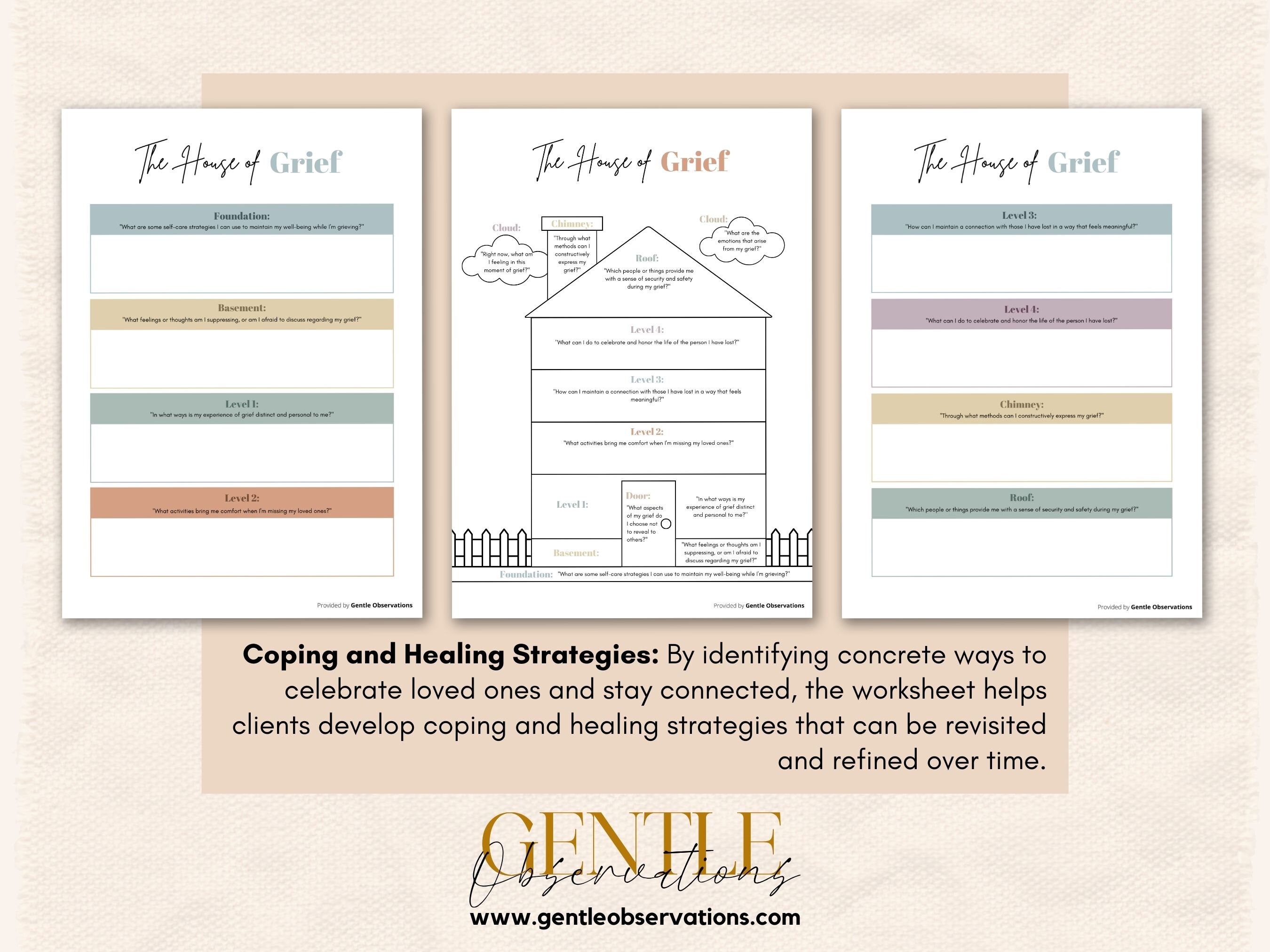 House of Grief Therapy Worksheets for Teens & Adults, Grief and Loss ...