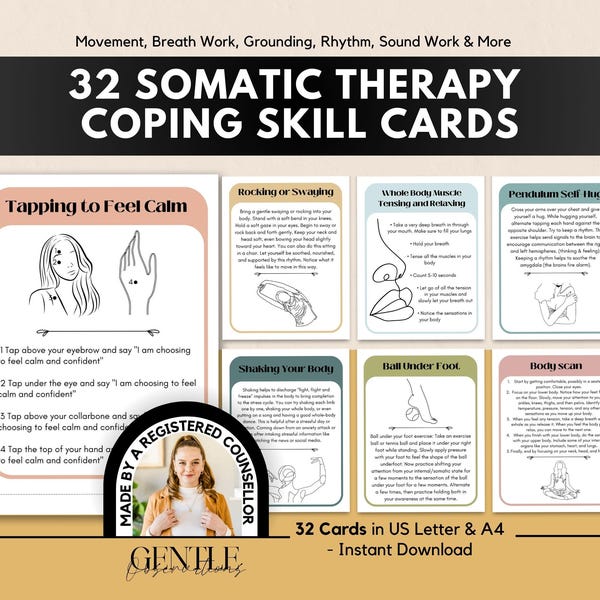 Somatic Therapy Cards: Nervous System Coping Skills (Instant Download)