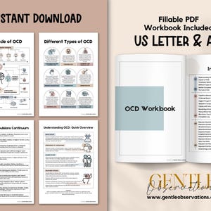 May include: A printable PDF workbook for understanding and managing obsessive-compulsive disorder (OCD). The workbook includes a cycle of OCD diagram, different types of OCD, a mental compulsions continuum, and a quick overview of OCD. The workbook is available in US Letter and A4 sizes.