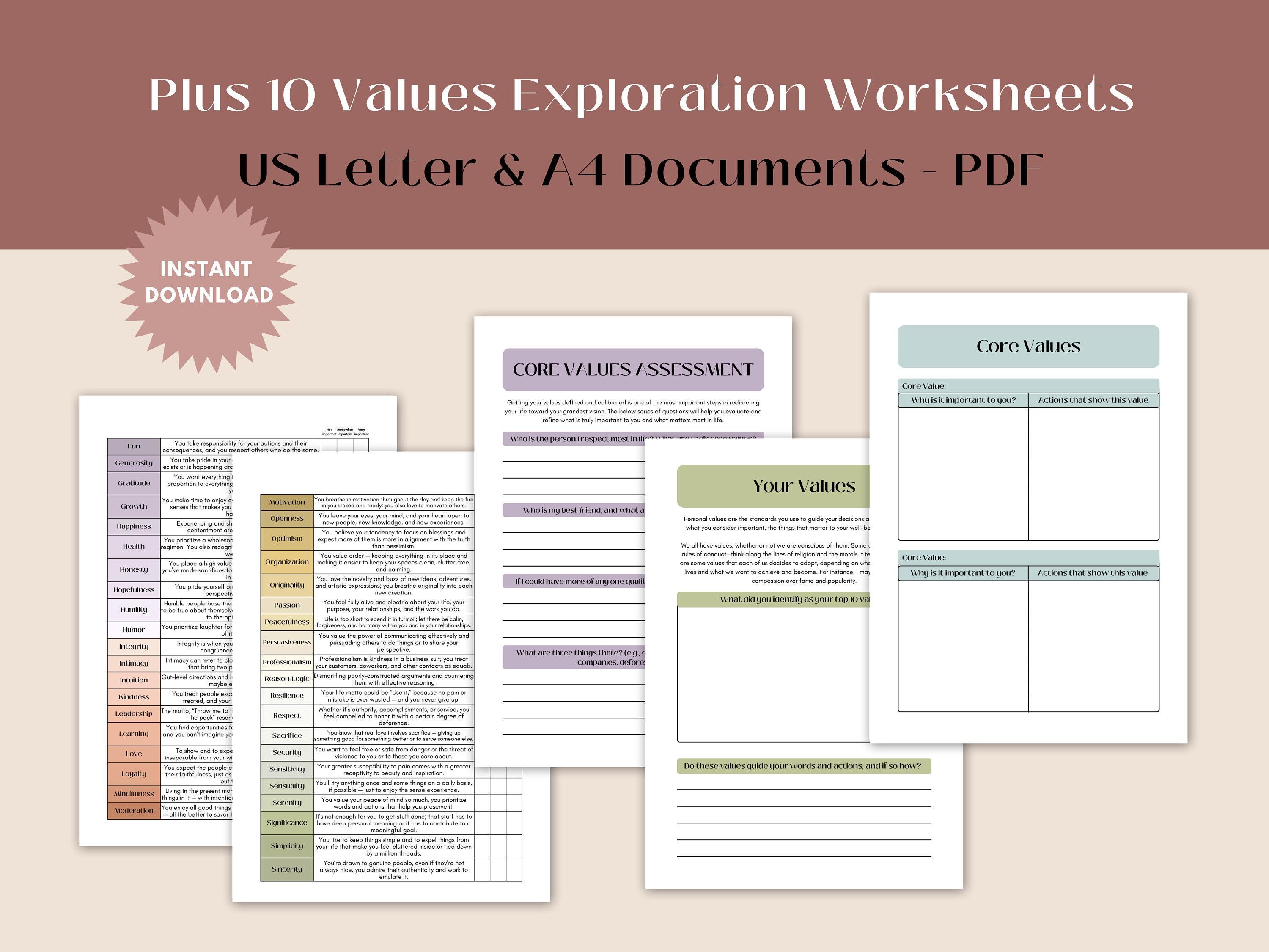 Act Ranking Values Worksheet.pdf Core Values List, Values Exploration and Conversation Cards, Values ...
