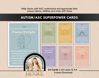Autism Superpower Coping Skill Affirmation Flashcards, ASC Therapy Tool, Strength Based ASC Cards, School Counselor Office, Social Worker