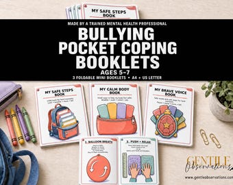 Bullying Foldable Coping Skills Booklet for Kids Ages 5-7, Printable Pocket Booklets, School Counselor SEL Tool, Calm Down Strategies