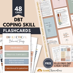 DBT Coping Skill Flashcards, DBT Cheat Sheet, Mindfulness, Emotional Regulation, Anxiety Relief, Distress Tolerance, Psychology Tools, BPD