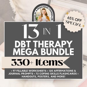 DBT Therapy Mega Bundle, Worksheets, Flashcards, Journal (Digital Download) image 1
