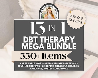 DBT Therapy Mega Bundle, Worksheets, Flashcards, Journal (Digital Download)