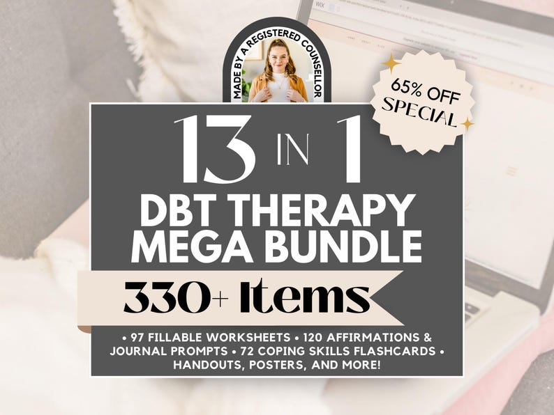 DBT Therapy Mega Bundle, Worksheets, Flashcards, Journal (Digital Download) image 1