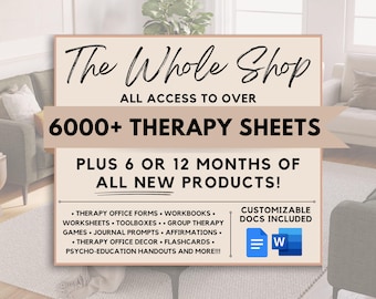 Whole Shop Mega Bundle, Trauma, Anxiety, Depression, Somatic Therapy, IFS, Polyvagal, DBT, Self-Care, ADHD, Schema Therapy Worksheets & More