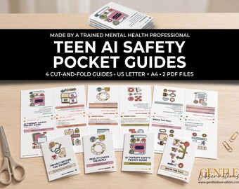 AI Safety Pocket Guides for Teens, 4 Printable Cut and Fold Mini Booklets, Chatbot Privacy and Reality Check, Counselor Tool